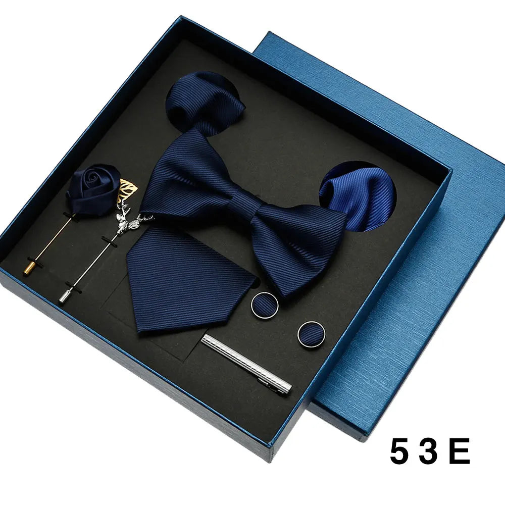 Red & Blue Classic Silk Tie Set for Men - Pocket Square & Cufflinks, Solid Color Necktie for Parties & Weddings
