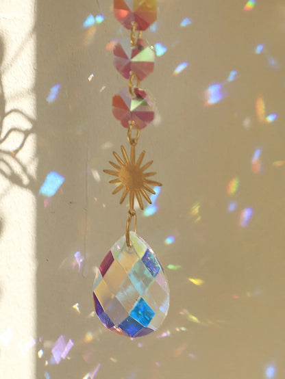 Golden Lotus AB Crystal Suncatcher Pendant – Colorful Water Drop Decoration for Gardening Crafts and Home
