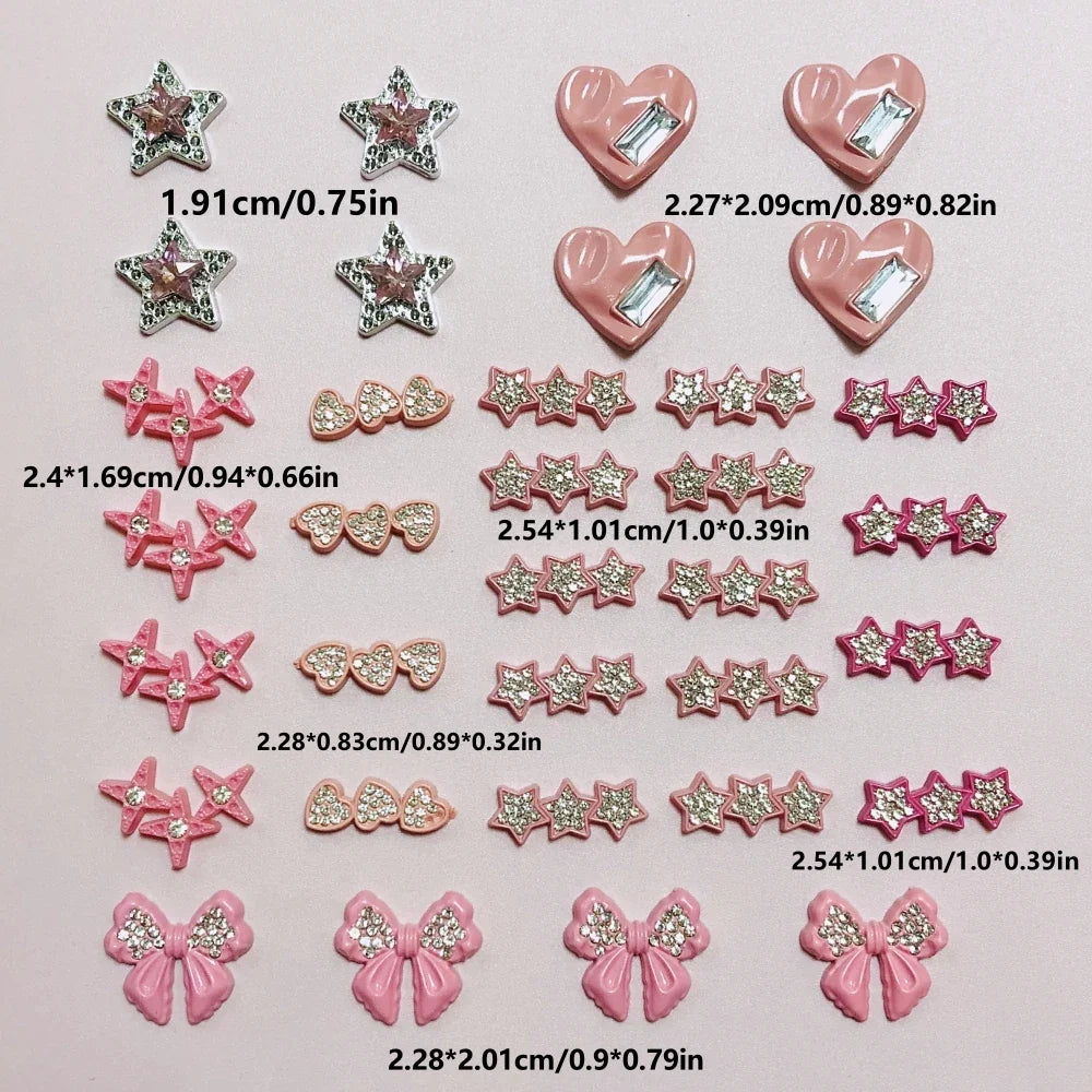 43PCS Luxury Charm Set — Diamond Bow, Perfume Bottle, Butterfly & Lip Decorations for Phone Case, Purse, and DIY Crafts