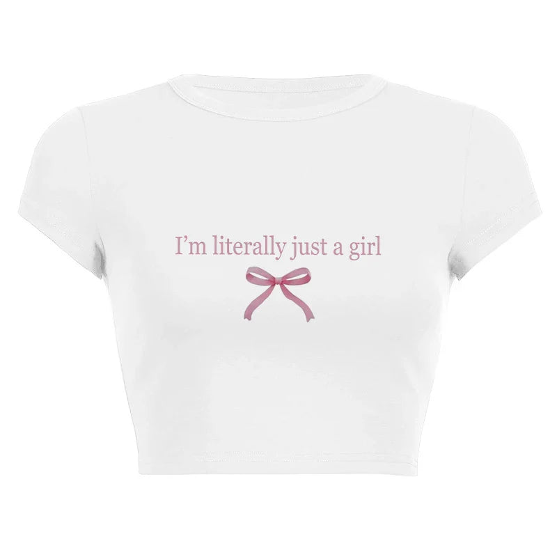 Harajuku Y2K Women’s White Crop Top – Casual Short Loose Summer Tee