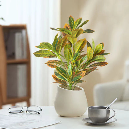 24–41cm Artificial Ficus & Banyan Tree Branch – Tropical Fake Codiaeum Leaf Plant for Home, Garden & Indoor Decor
