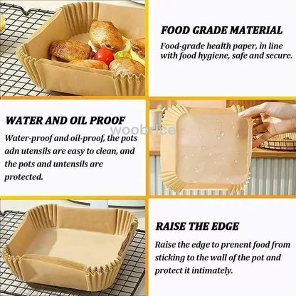 Disposable Air Fryer Liners Non-Stick Parchment Baking Paper for Air Frying, Roasting & Microwave Use