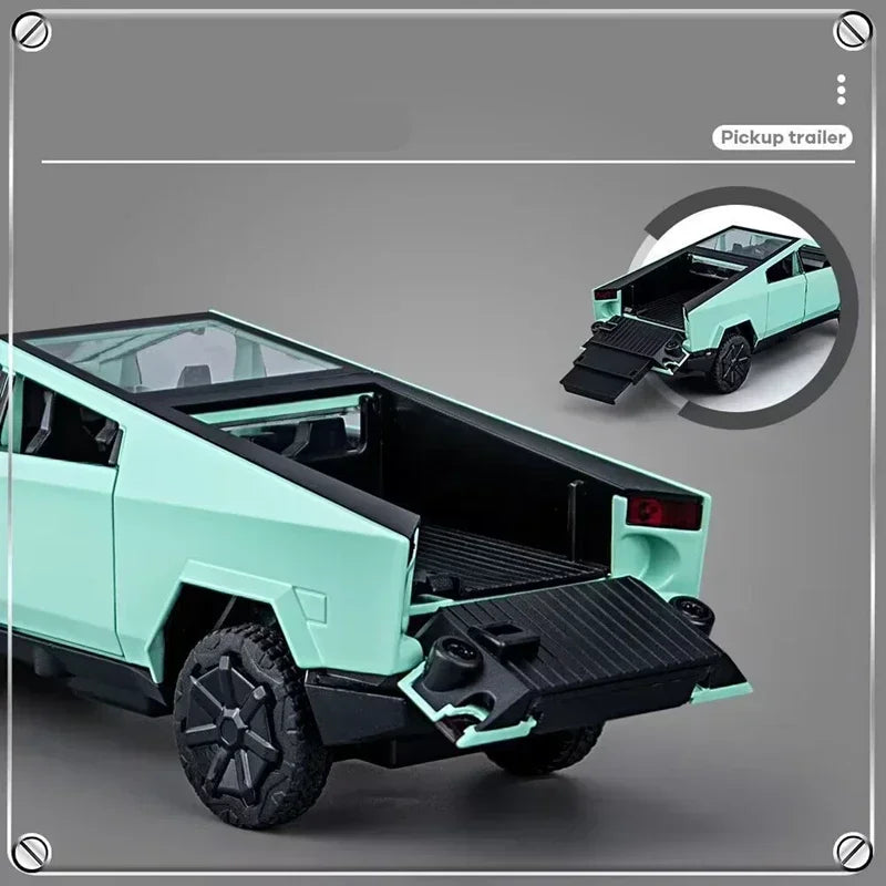1:32 Tesla Cybertruck Diecast Alloy Model Car with Sound & Light – Off-Road Truck Toy Gift for Kids with Carrying Suitcase