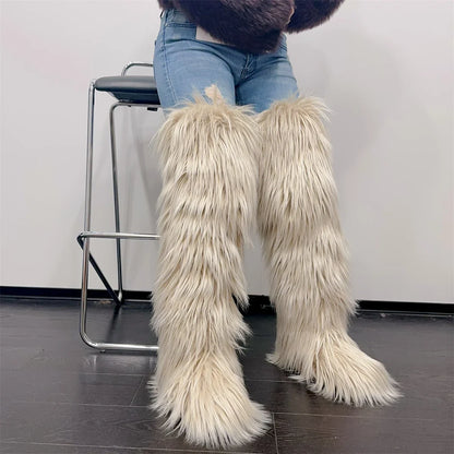 Women’s Faux Mongolian Fur Thigh High Boots - Winter Warm Plush Lined Fashion Boots for Cold Weather