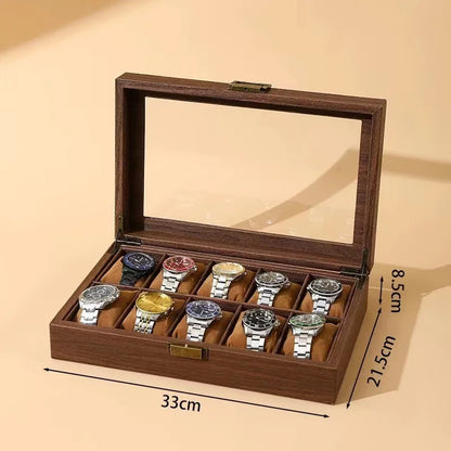 DELESYS Retro Wood Grain Leather Watch Box — Creative Storage Case for Watches, Glasses & Accessories, Gift Box