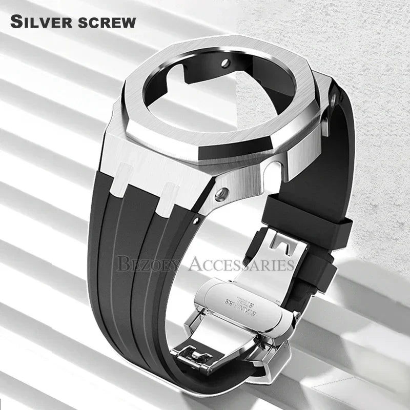 GEN4 Casioak GA2100 Mod Kit – Stainless Steel Case, Bezel, and Rubber Strap Replacement for G-SHOCK GA2100/GA2110