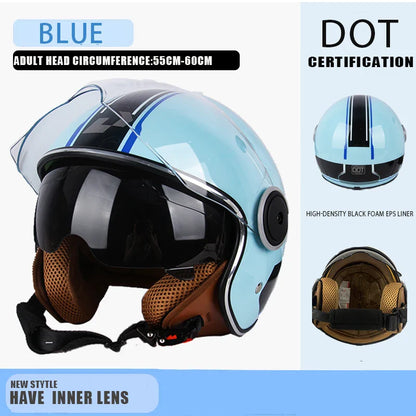 DOT Certified Vintage Open Face Motorcycle Helmet – Retro 3/4 Cruise Casco Casque Moto for Men & Women