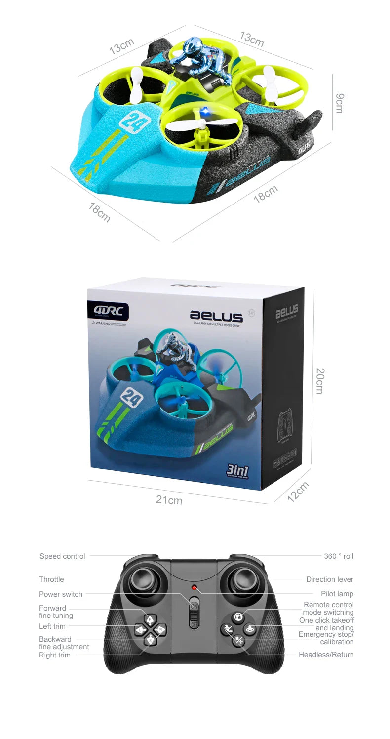 4DRC Mini RC Drone – 3-in-1 Sea, Land & Air Quadcopter with Altitude Hold, Headless Mode & 2.4G Remote Control Helicopter Toy