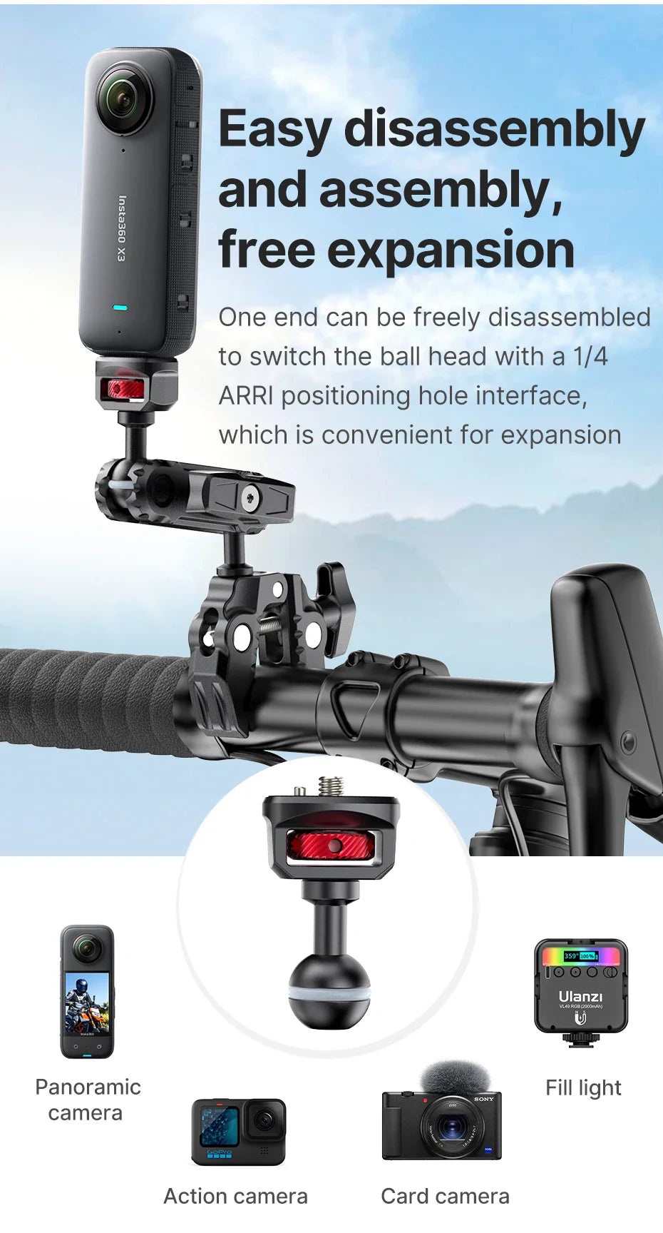 Ulanzi CO17 Super Clamp with 360° Dual-Head Magic Arm & Arri Adapter for Panoramic Camera, LED Light, and Umbrella