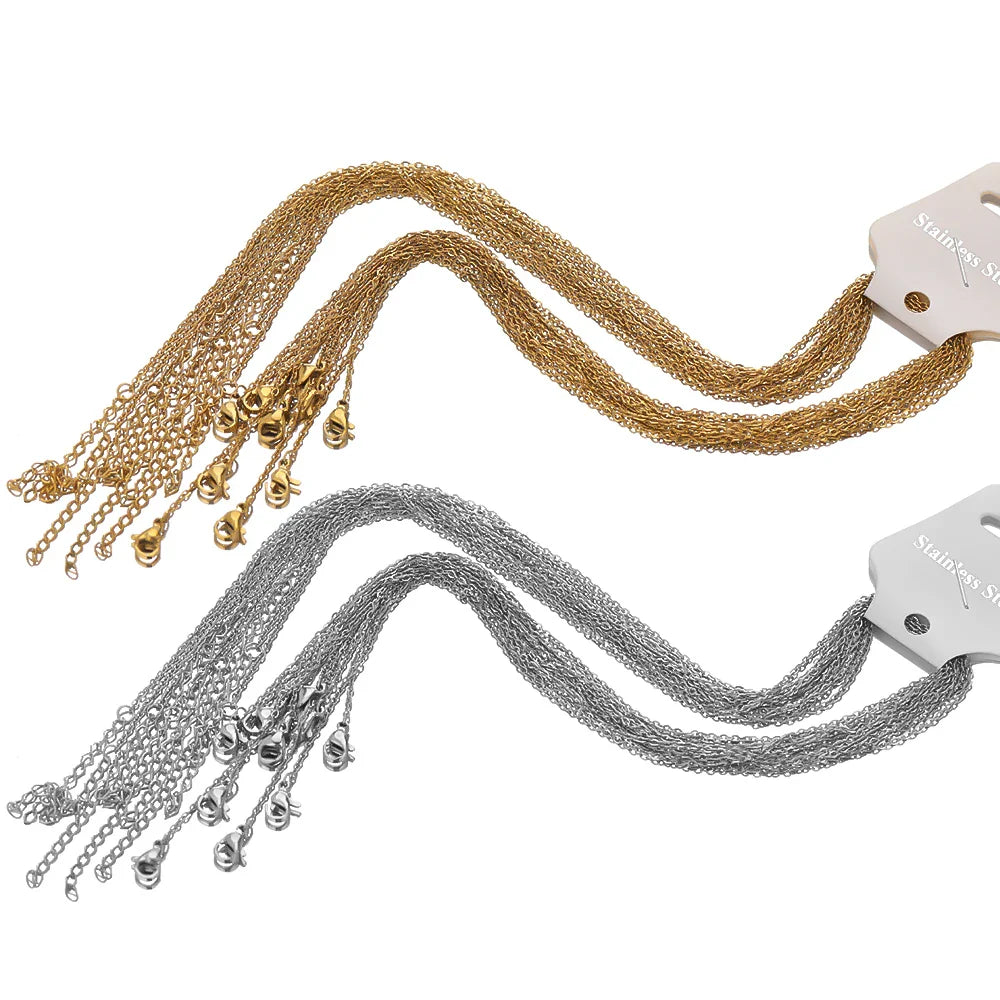 10pcs Gold Stainless Steel Link Chains – 45+5cm Adjustable Necklaces, Fashion Jewelry Chokers for DIY