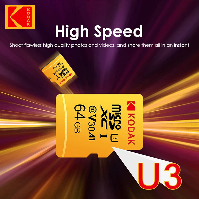 KODAK Micro SD Memory Card – 32GB MicroSDHC & 64GB MicroSDXC with Adapter, Class 10 A1 TF Flash Card