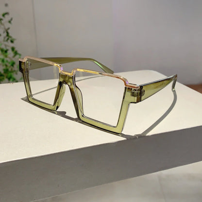 KAMMPT Oversized Square Glasses for Women – Stylish Semi-Metal Frame Eyeglasses, Vintage Design Blue Light Blocking Fashion Eyewear