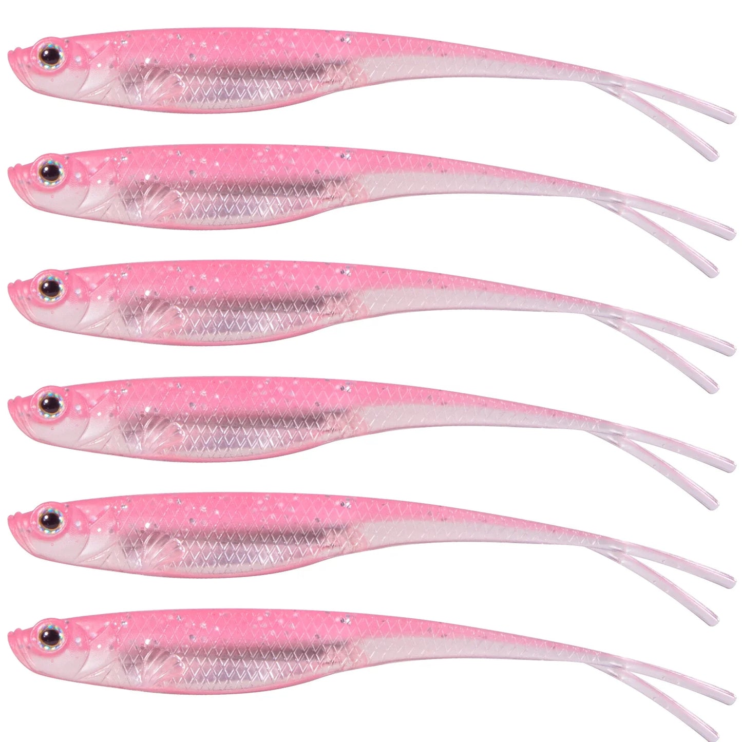 Dr.Fish 5/6pcs Soft Fishing Lures — Saltwater Silicone Fork Tail Drop Shot Baits for Bass, Trout, Pike, Walleye, Weedless
