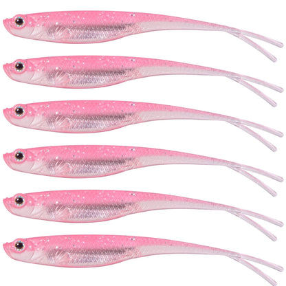 Dr.Fish 5/6pcs Soft Fishing Lures — Saltwater Silicone Fork Tail Drop Shot Baits for Bass, Trout, Pike, Walleye, Weedless