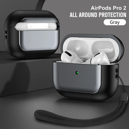 Luxury Leather Pattern Earphone Case for AirPods Pro 2/3/4 – Shockproof ANC Cover with Lanyard