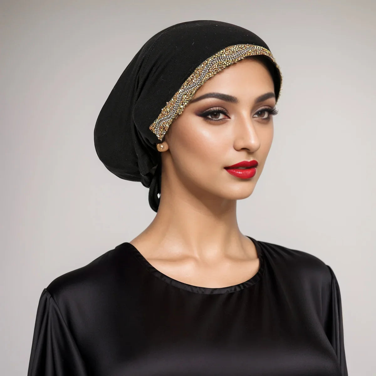 Women’s Modal Rhinestone Hijab Cap - Soft Muslim Turban Underscarf Bonnet for Secure Headwrap Styling