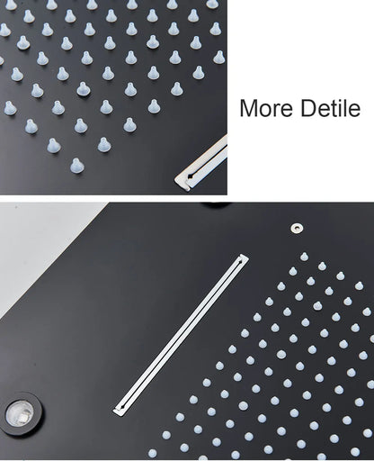 Black Ceiling Mounted LED Rainfall Shower Head – Intelligent Remote Control Concealed Waterfall Tap