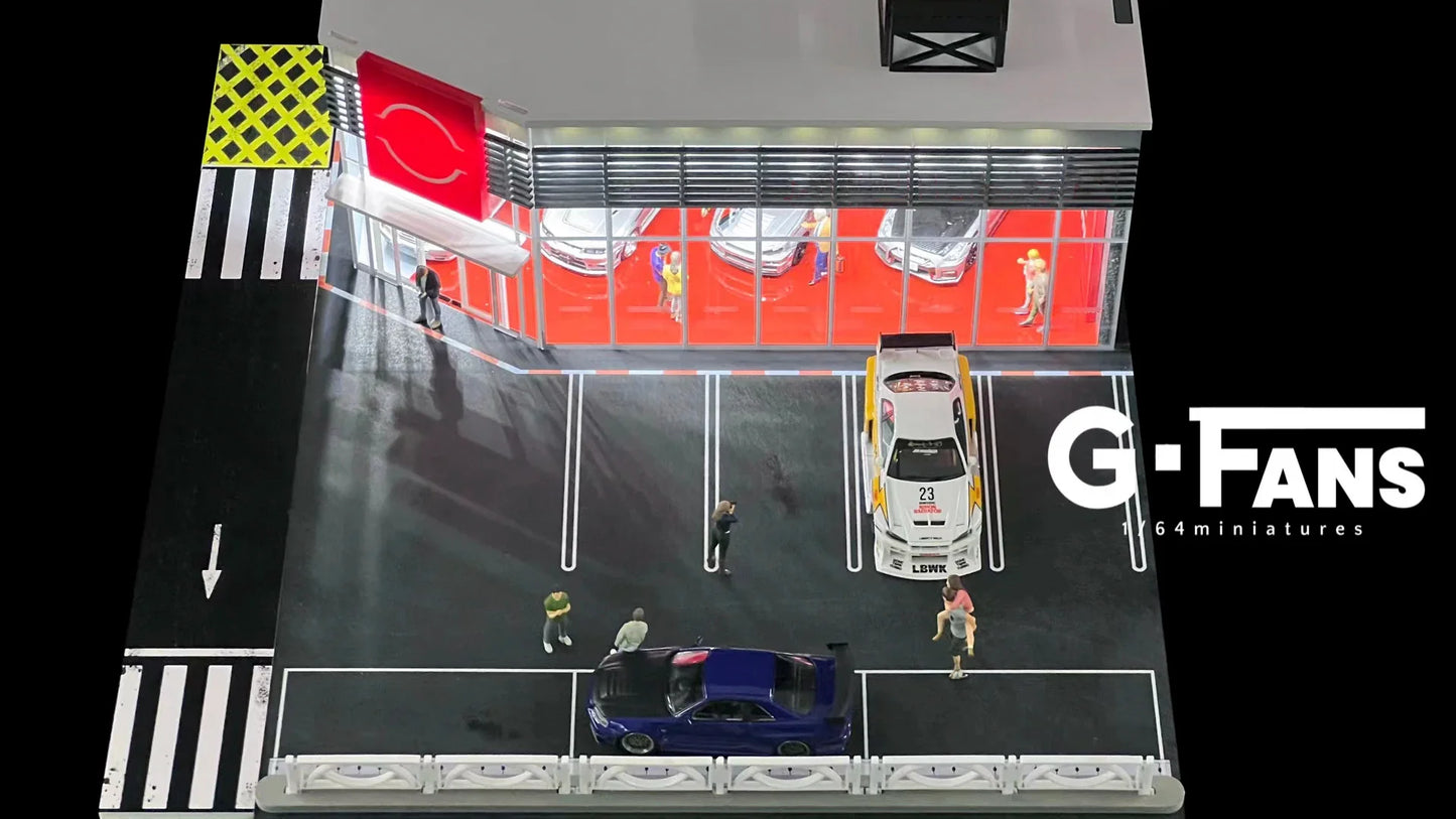 GFans 1:64 Scale Diorama Car Garage Model – LED Lighted Parking Lot DIY City Set for Collection & Display Gifts