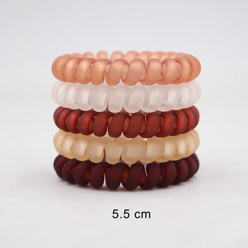 5Pcs Matte Spiral Hair Bands - Fashion Telephone Wire Elastic Hair Ties Stretchable Cord Rubber Bands for Women & Girls