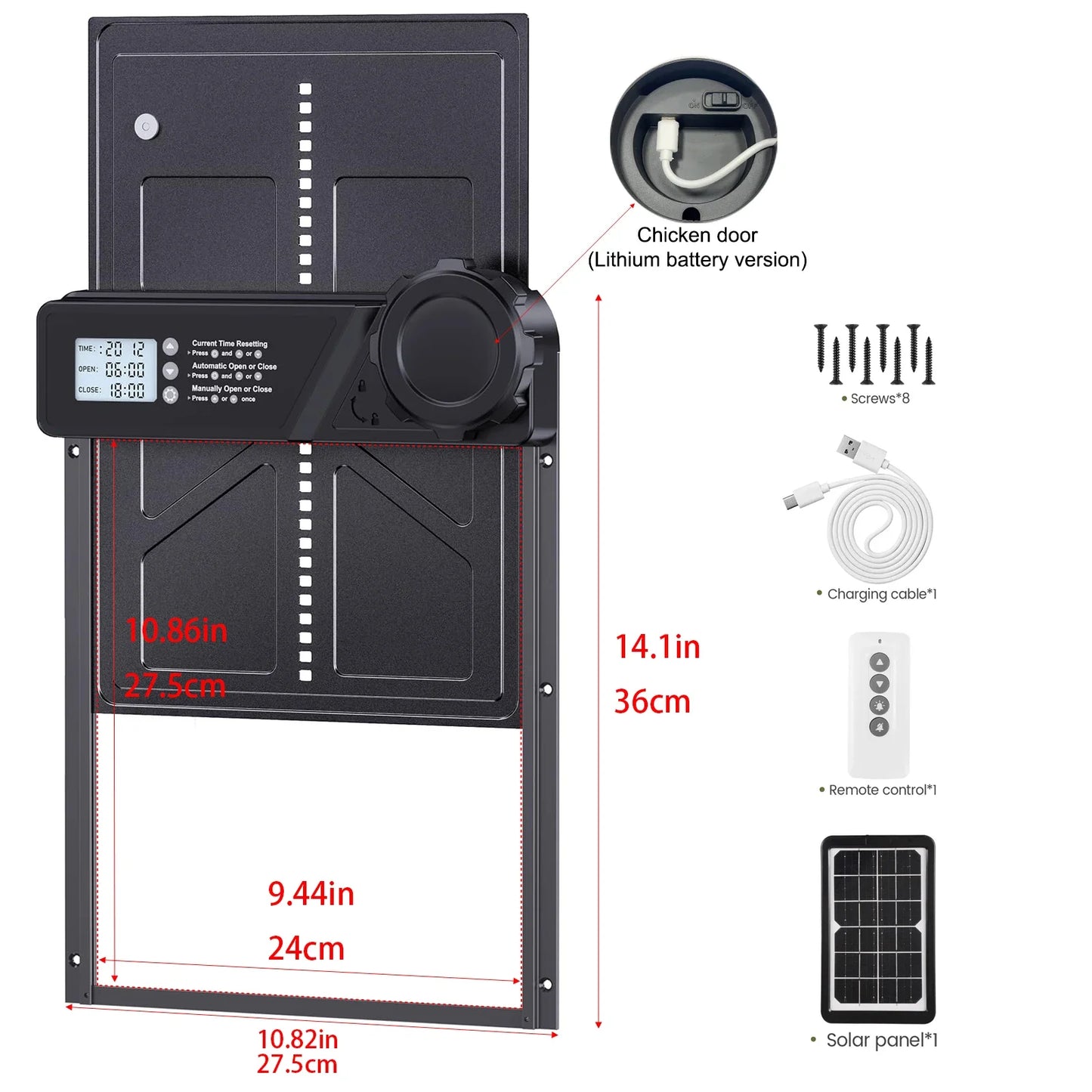 Solar-Powered Auto Chicken Coop Door – Automatic with USB Charging, 4 Modes, Timer & Light Sensor