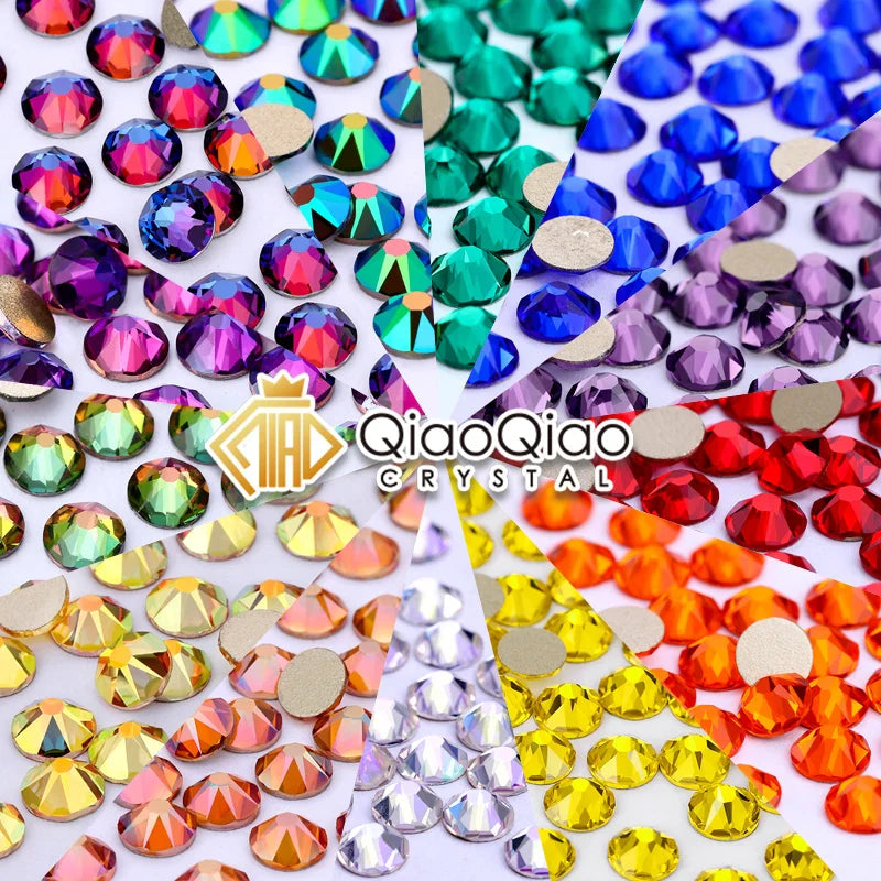 QIAO 2088 Crystal Nail Art Rhinestones — Flat Back Non-Hotfix Strass for DIY Nail Decorations (8 Big + 8 Small)