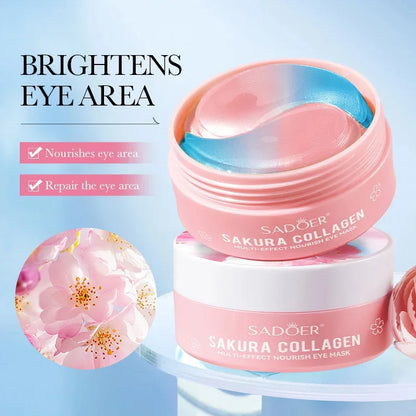 SADOER 60pcs Sakura Collagen Eye Masks — Anti-Dark Circle, Eye Bag Removal, Moisturizing & Firming Eye Patches