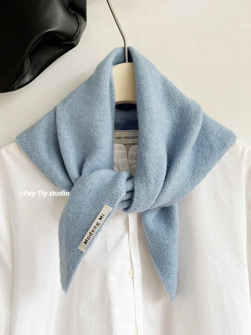 British Korean Style Wool Knitted Triangular Scarf – Multi-Functional Headscarf, Warm Knit Scarf for Women