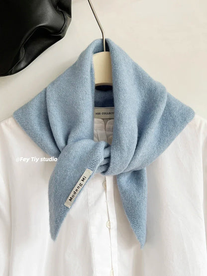 British Korean Style Wool Knitted Triangular Scarf – Multi-Functional Headscarf, Warm Knit Scarf for Women