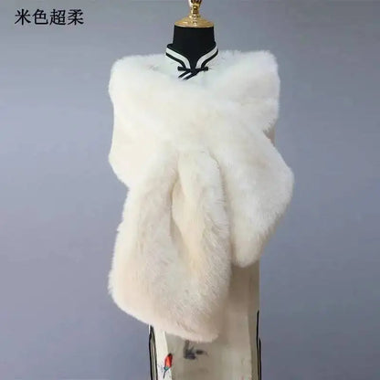 32-Color Luxury Faux Fox Fur Shawl – Women’s Plush Winter Scarf, Wrap & Cape for Wedding & Coat