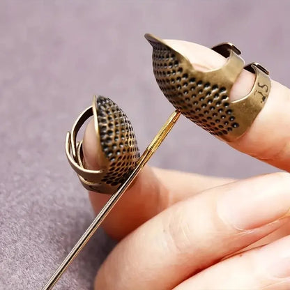 Adjustable Vintage Sewing Thimble – Handmade Non-Slip Finger Holder for Embroidery & Needlework