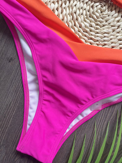 RUOTONSEPT Sexy Two-Piece Bikini Set – Women's Solid Splicing Triangle Thong Swimwear Bathing Suit