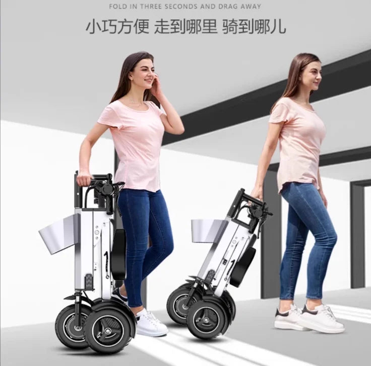 48V Folding Electric Trike – Lightweight Portable 3-Wheeled Mini Electric Scooter