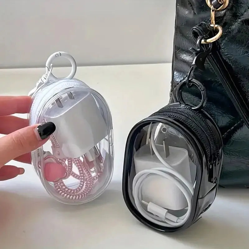 Portable Mini Clear Zipper Storage Bag Keychain – Cartoon Doll Toy, Mystery Box Organizer for Earphones, Chargers, Gift Bag for Kids
