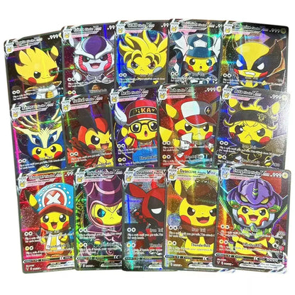 2025 New 55PCS Pokémon Holographic Cards — Pikachu & Anime Characters Cosplay English Trading Card Collection for Kids’ Gifts