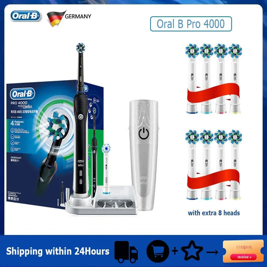 Oral-B Pro 4000 Electric Toothbrush – 3D Action Daily Clean with Pressure Sensor, 4 Modes, Gum Care, Waterproof & Rechargeable