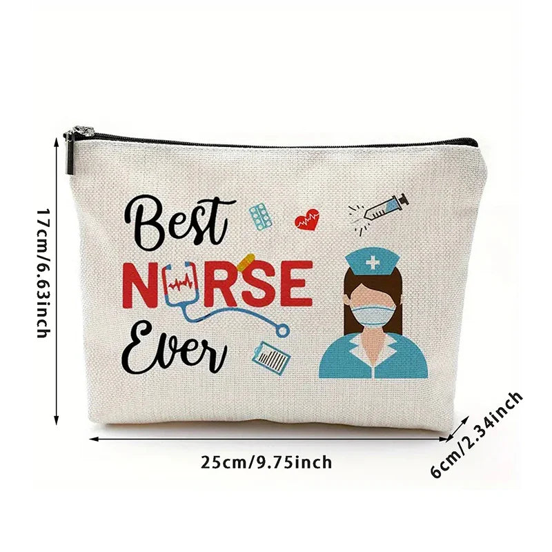 Travel Fashion Cartoon Nurse Print Cosmetic Bag - Women's Designer Makeup Organizer, Heat Transfer Multifunctional Pencil Case