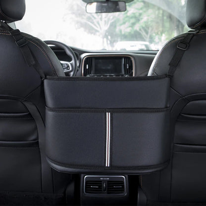 Car Seat Middle Hanger Leather Storage Bag – Multifunction Hanging Organizer with Handbag Holder, Water Cup & Tissue Pockets