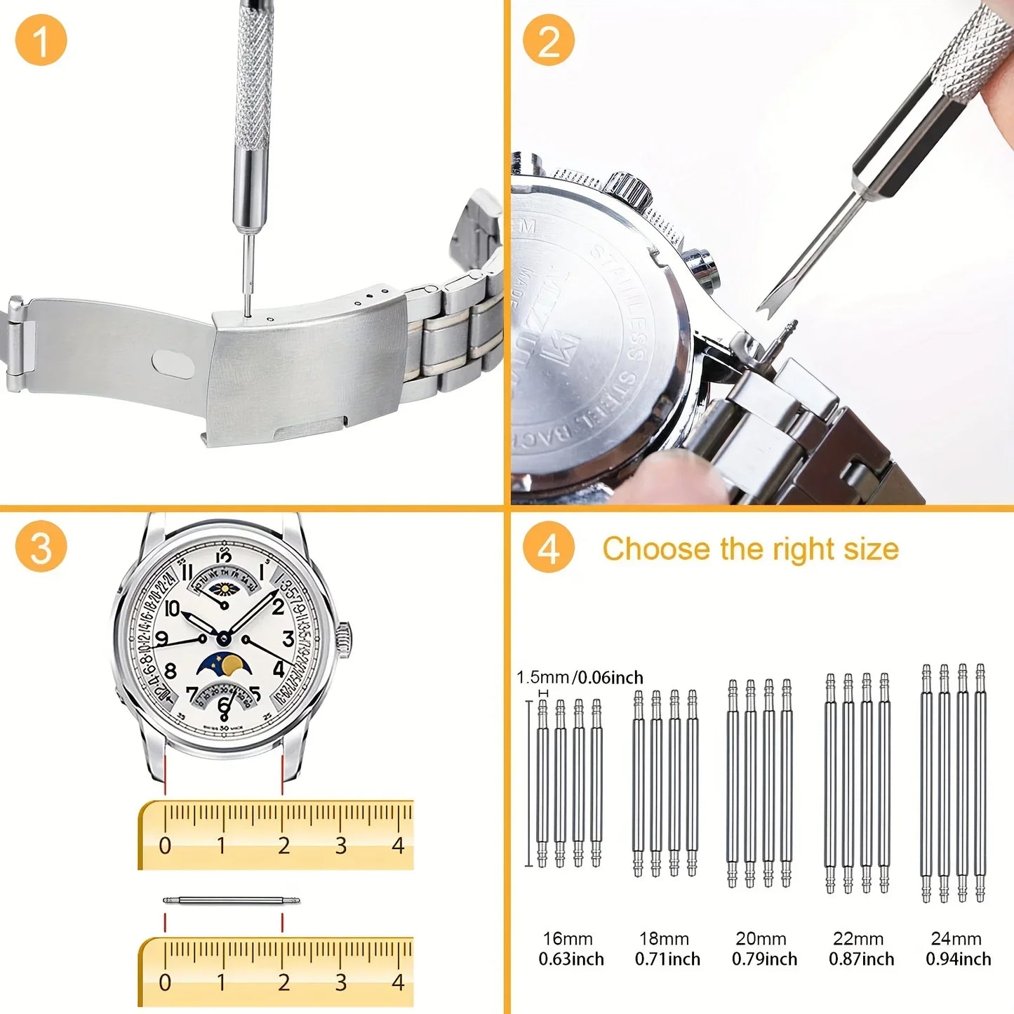 41-Piece Watch Band Tool Kit - Link Remover, Spring Bars & Spare Needles for Watch Strap Repair & Adjustment