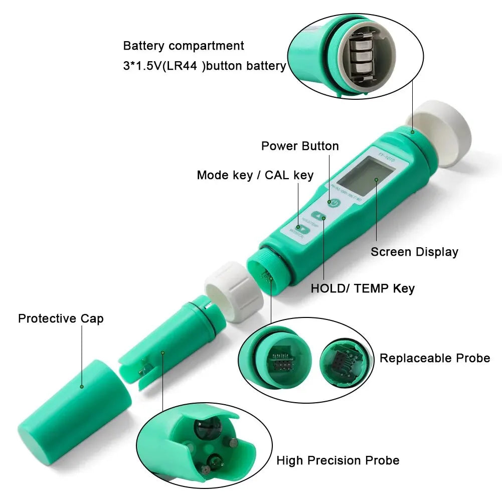 Yieryi TDS, EC, PH, Salinity & ORP Meter - H2, S.G, TEMP Water Quality Monitor for Pools & Aquariums