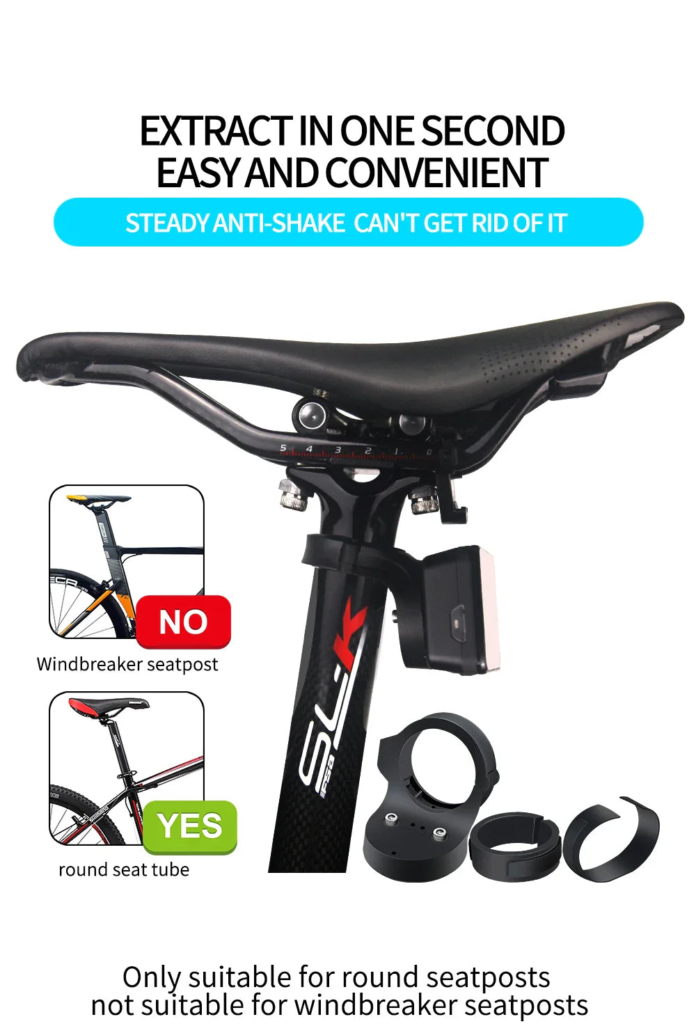 CYCLAMI Bicycle Lamp Mount — Bike Seatpost Bracket & Taillight Holder for Garmin Varia Radar RVR315, RTL510/515/500