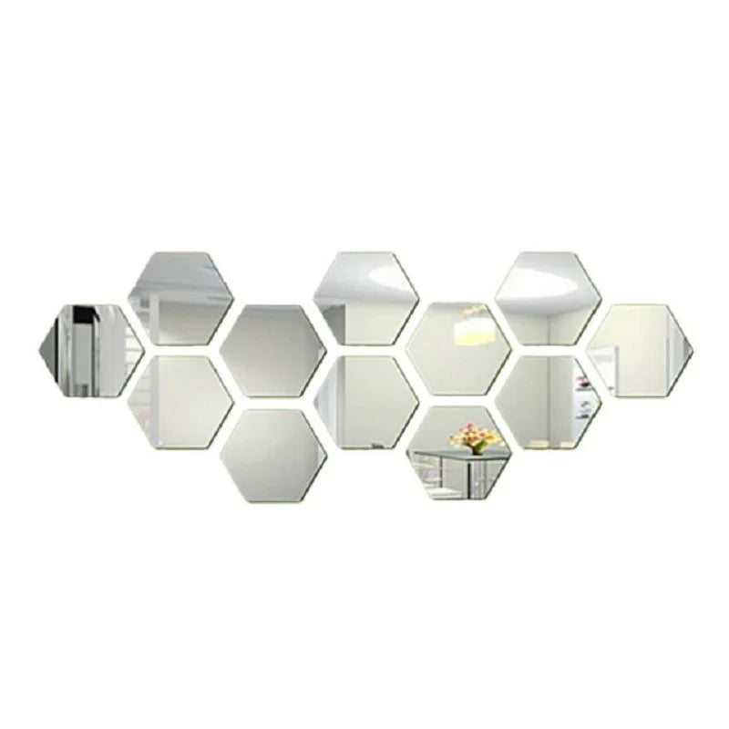 6/12pcs 3D Hexagon Rose Gold Mirror Wall Stickers – DIY Living Room, Bedroom, Bathroom Wall Decor