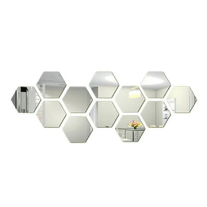 6/12pcs 3D Hexagon Rose Gold Mirror Wall Stickers – DIY Living Room, Bedroom, Bathroom Wall Decor