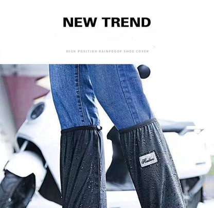 Black Waterproof Rain Boot Covers – High-Top Shoe Covers with Reflector for Motorcycle, Bike & Outdoor Use (Men & Women)