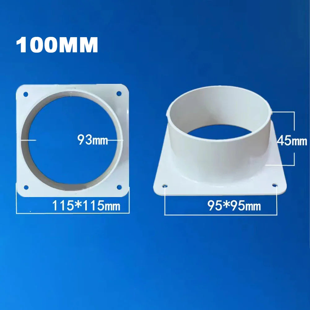 White Air Vent Duct Connector Flange – Straight Square Bottom Pipe for Easy Ventilation Duct Installation