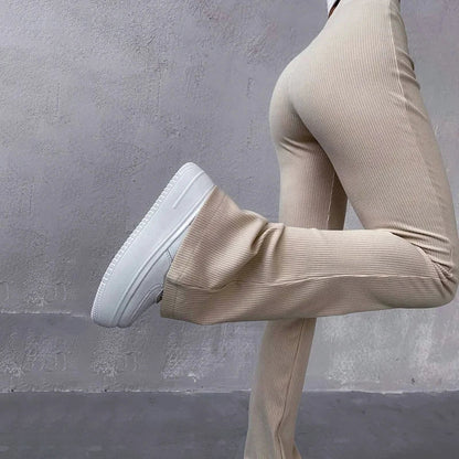 BUILDINGB Autumn High Waist Solid Trousers: Hip-Wrapping Elasticated Embossing for Versatile Daily Wear - Casual Women's Pants