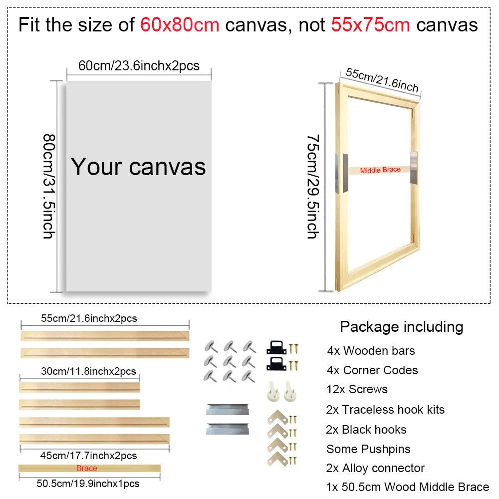Wooden Canvas Frames – 30x40, 40x50, 50x70, 60x90cm for Photos, Oil Paintings & Diamond Painting Wall Art