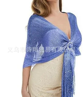Gold & Silver Thread Tassel Scarf – Elegant Beach, Wedding & Party Fashion Shawl Accessory SJ15