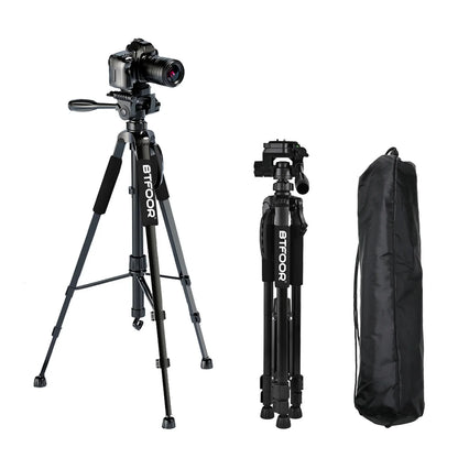 55" Aluminum Phone & Camera Tripod — Travel Self-Stand with Quick Plate Mount & Pan Head for Canon, Nikon DSLR & SLR Cameras