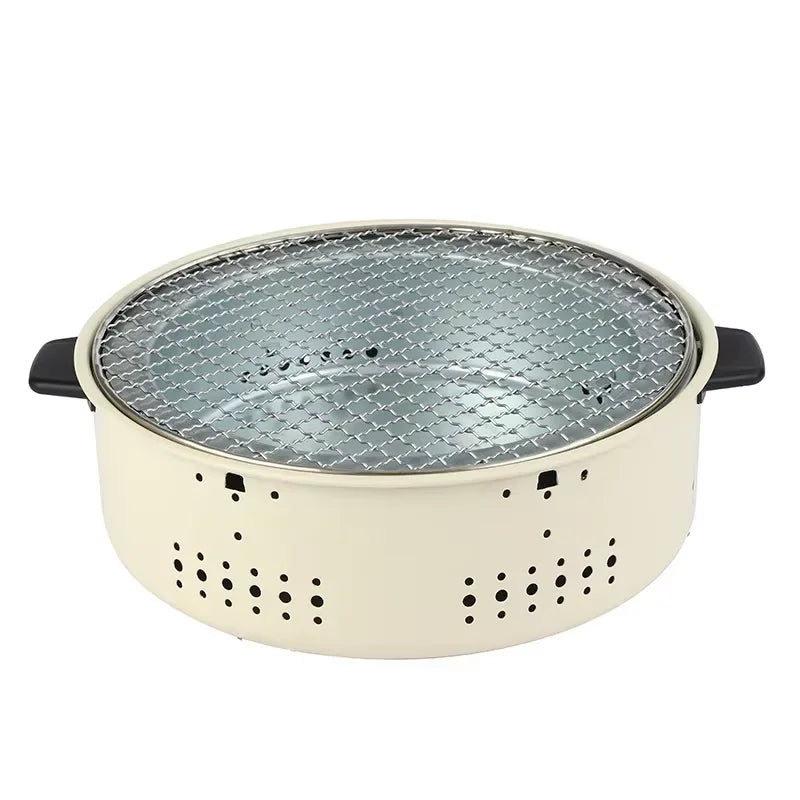 Portable Korean Charcoal BBQ Grill – Stainless Steel Round Outdoor Camping Barbecue Stove