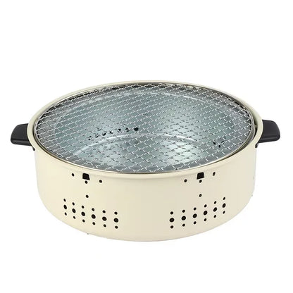 Portable Korean Charcoal BBQ Grill – Stainless Steel Round Outdoor Camping Barbecue Stove